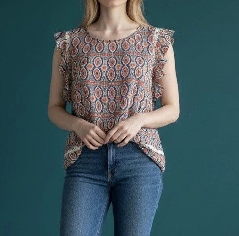 Xhilaration blouse blues and orange. Small